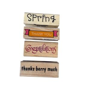 Spring & Thank You Congratulations Thanks Berry Much Rubber Stamps Set Of 4